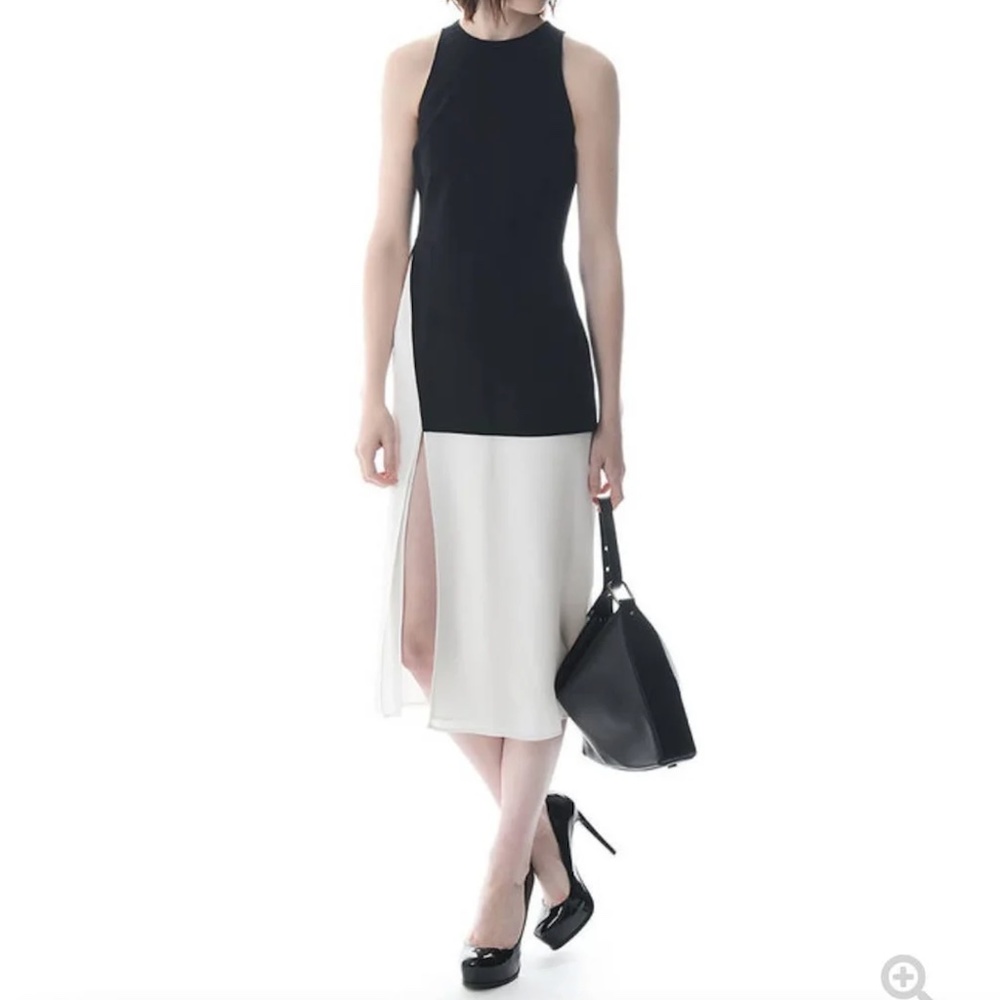 A.L.C. Sleeveless Layered Midi Dress in Black & Off White